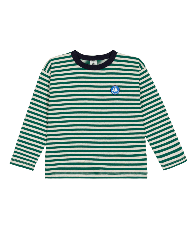 PETIT BATEAU - TB - BOY LS STRIPED T-SHIRT - GREEN OATMEAL