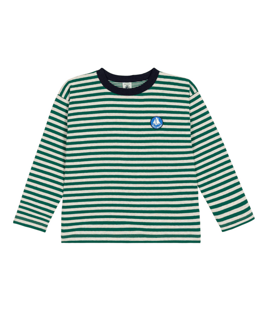PETIT BATEAU - TB - BOY LS STRIPED T-SHIRT - GREEN OATMEAL