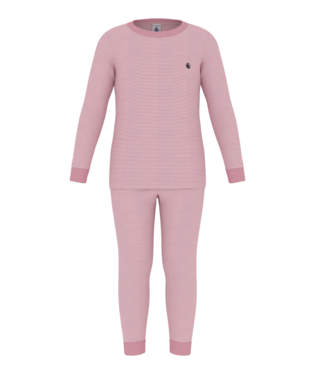 PETIT BATEAU - TG - GIRL LOUNGEWEAR LS STRIPE TOP AND PANTS - PINK WHITE