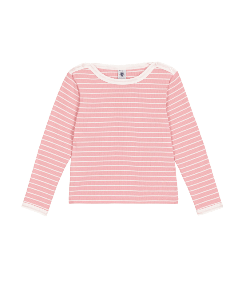 PETIT BATEAU - TG - GIRL LS STRIPE TOP - PINK WHITE