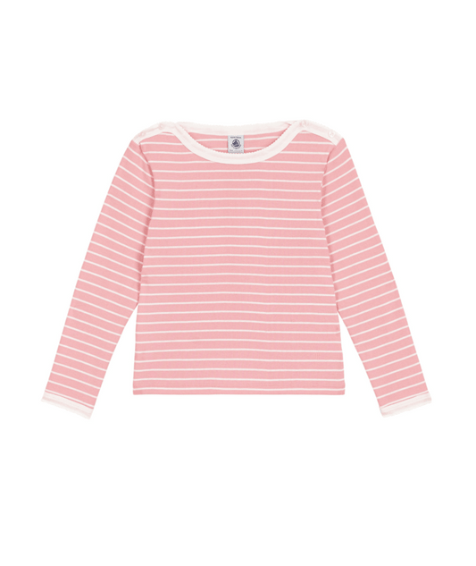 PETIT BATEAU - TG - GIRL LS STRIPE TOP - PINK WHITE