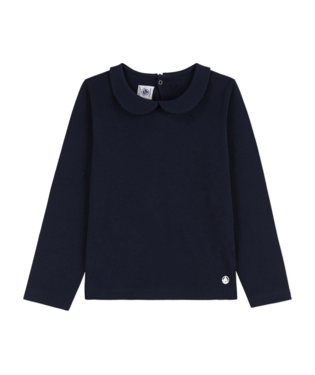 PETIT BATEAU - TG - GIRL LS TEE WITH PETER PAN COLLAR - NAVY