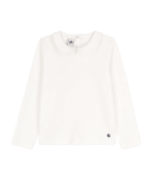PETIT BATEAU - TG - GIRL LS TEE WITH PETER PAN COLLAR - WHITE