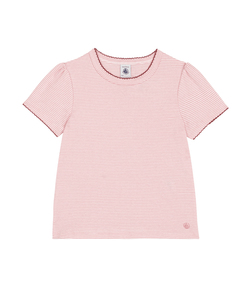 PETIT BATEAU - TG - GIRL SS STRIPE TEE - PINK WHITE