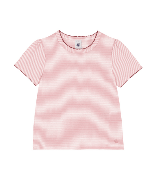 PETIT BATEAU - TG - GIRL SS STRIPE TEE - PINK WHITE