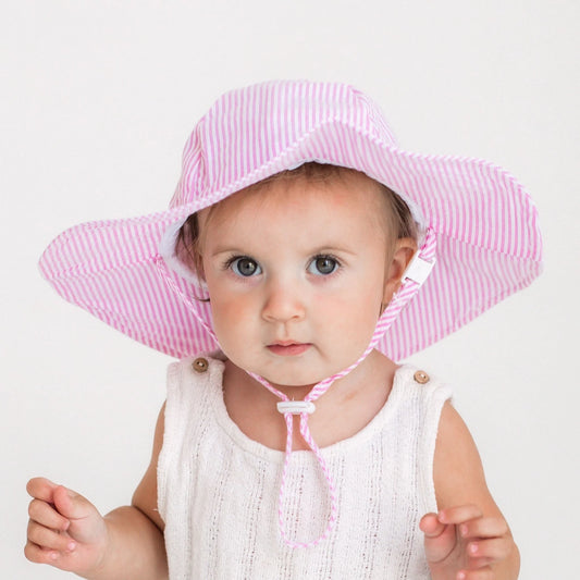 HUGGALUGS - ACC - SUNHAT UPF 50+ - PINK SEERSUCKER