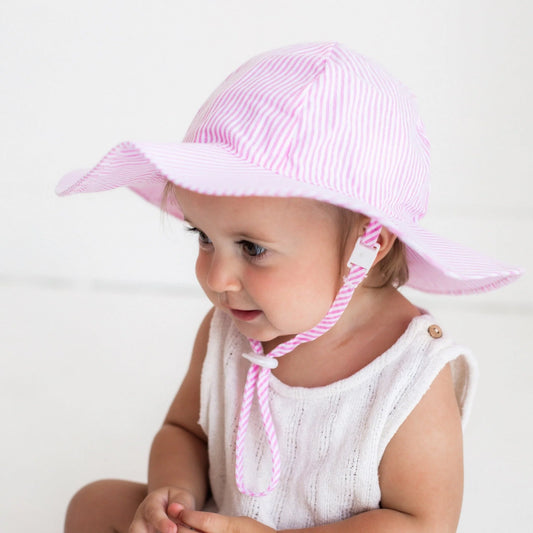 HUGGALUGS - ACC - SUNHAT UPF 50+ - PINK SEERSUCKER