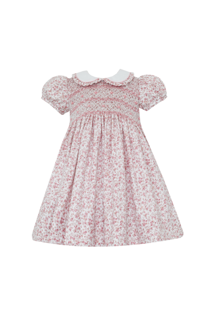 Anavini - Pink Roses Liberty Floral Twill Smocked Dress