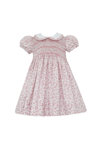 Anavini - Pink Roses Liberty Floral Twill Smocked Dress