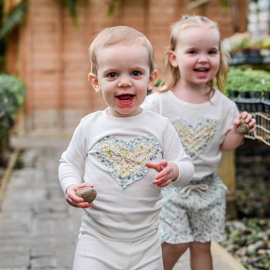 OH BABY! - BBY - POPPY SPRIG RUFFLE HEART 2 PIECE SET - CREAM