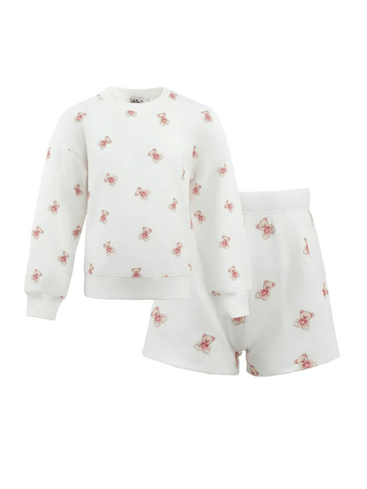 LOLA AND THE BOYS - TG - LOVE BEAR SHORT SET - WHITE
