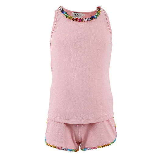 LOLA AND THE BOYS - TG - RAINBOW NECKLACE GEMS SHORT SET - PINK