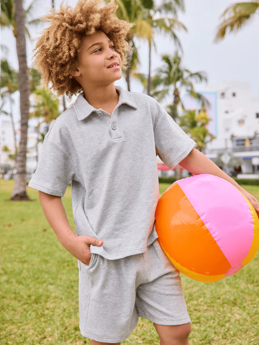 LOLA AND THE BOYS - BB - SUPER SOFT POLO SET - GRAY