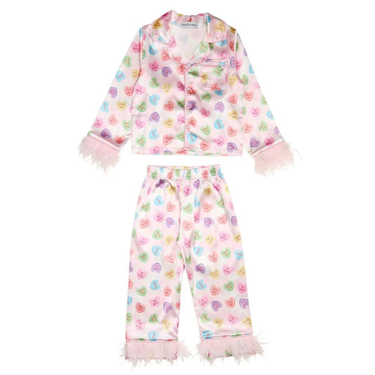 MINI DREAMERS - BG - SWEETHEART FEATHER TRIM SILKY SET - PINK