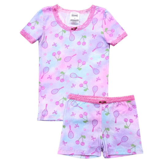 ESME - BG - GIRLS SS TOP & BOXER - CHERRY TENNIS
