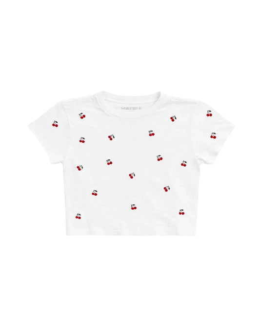 KATIE J NYC - BG - TWEEN FEARLESS CROP TEE - WHITE/MINI CHERRY