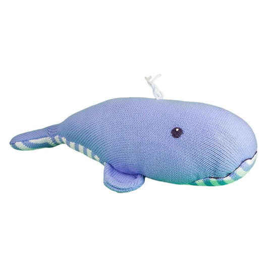 PETIT AMI & ZUBELS - T&B - WALLY THE WHALE KNIT DOLL 7" RATTLE