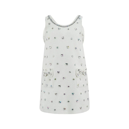 LOLA AND THE BOYS - BG - WHITE CRYSTAL HEART DENIM BOW DRESS - WHITE
