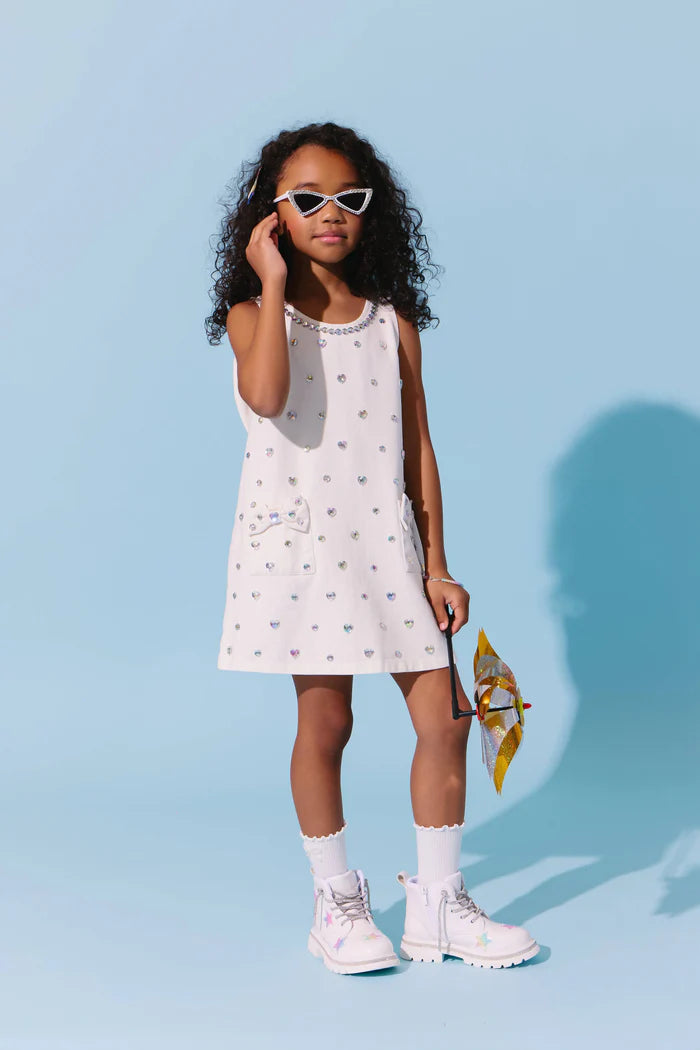 crystal heart denim bow dress Lola + The Boys Crystal Heart Denim Bow Dress, 8