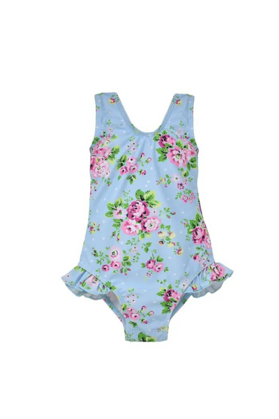 Blue Floral Hip Ruffle Swimsuit