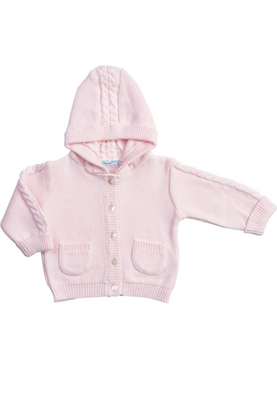 Hooded Cable Cardigan - Light Pink