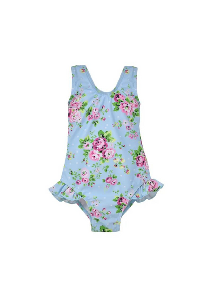 Blue Floral Hip Ruffle Infant Swimsuit