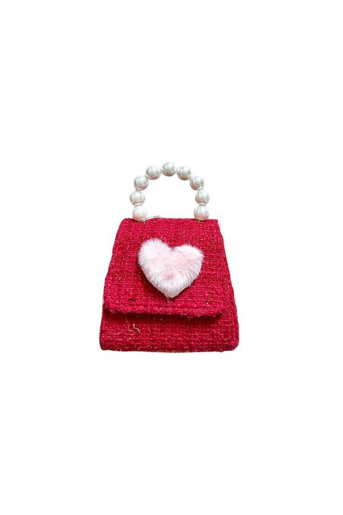 Furry Heart Tweed Purse - Red