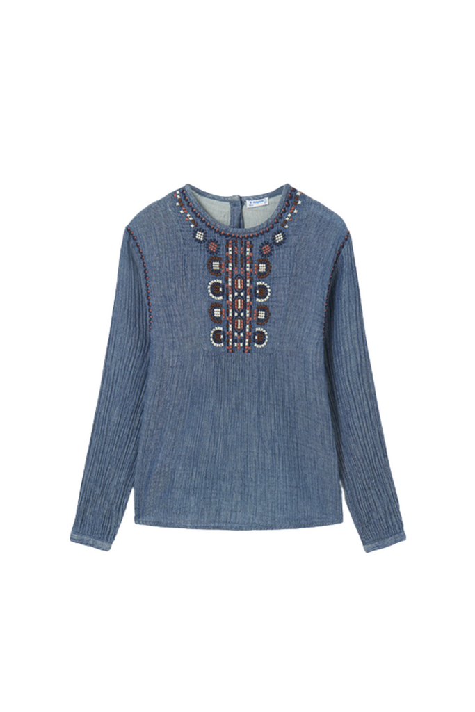 Embroidered Blouse - Navy