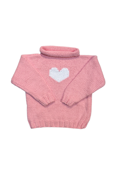 White Heart Motif Sweater - Pink