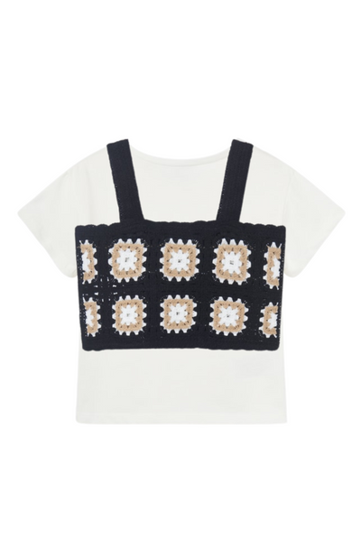 Black Crochet Vest with T-Shirt (7-16)
