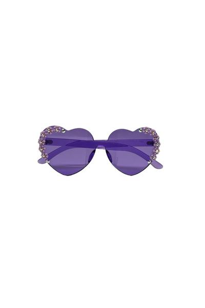 Flower Heart Jeweled Sunglasses - Purple
