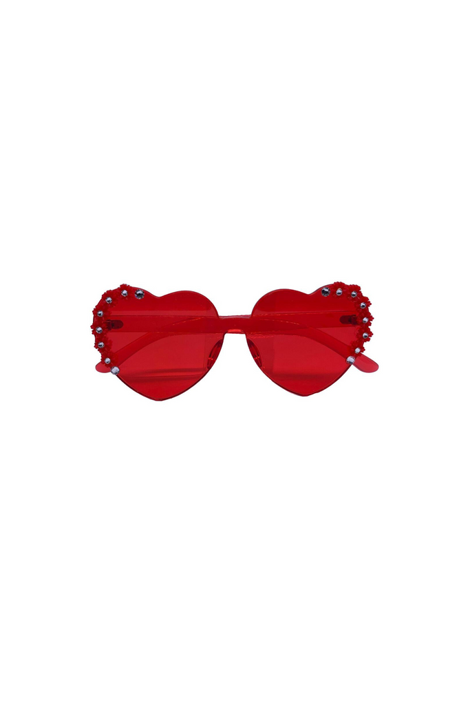 Flower Heart Jeweled Sunglasses - Red