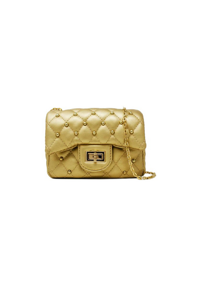 Gold Quilted Stud Mini Handbag