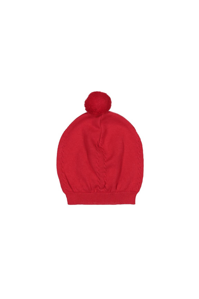 Red Pom Pom Cable Knit Hat